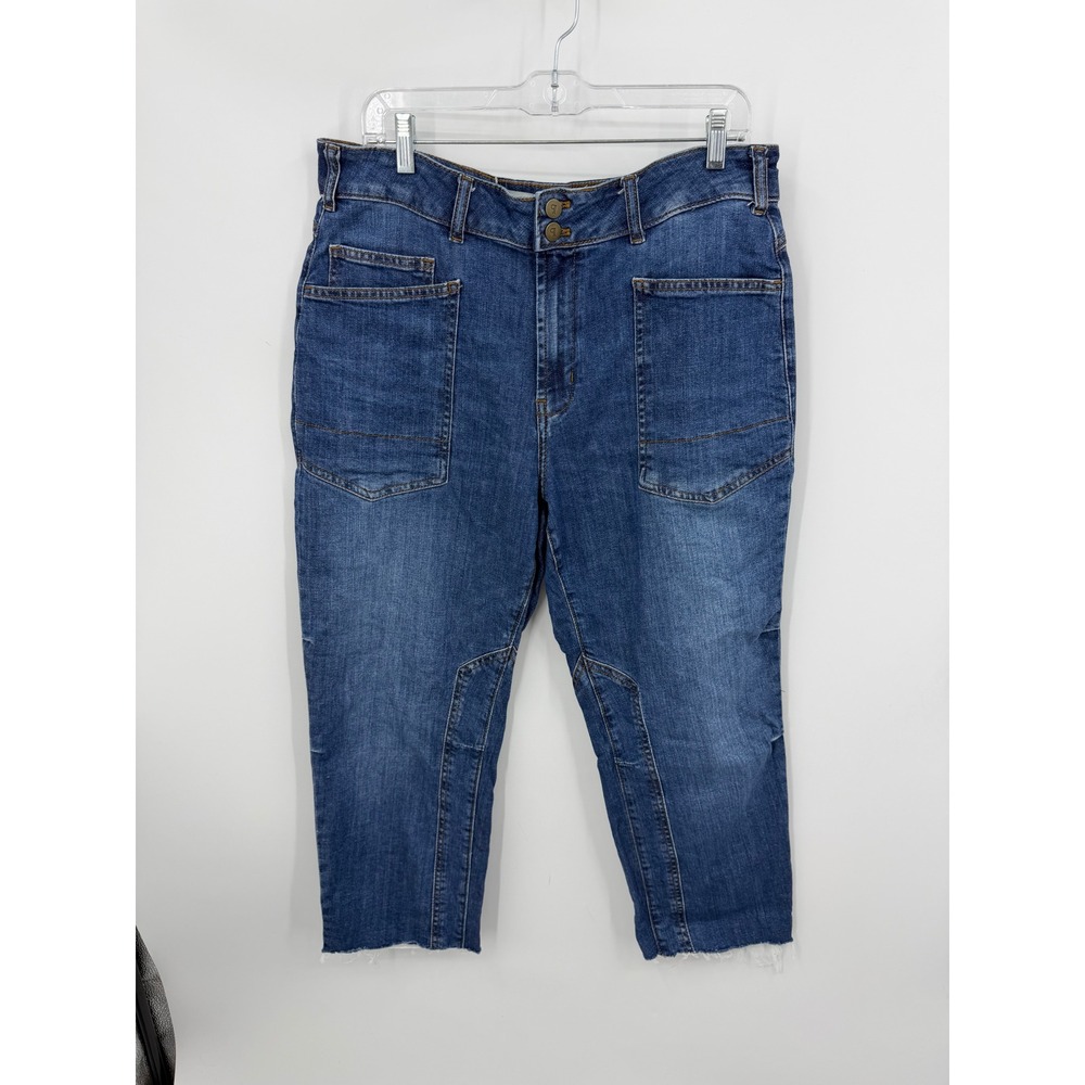 Pilcro the wanderer Patch Pocket Jeans Womens 31 Blue High Rise Cropped Raw Hem